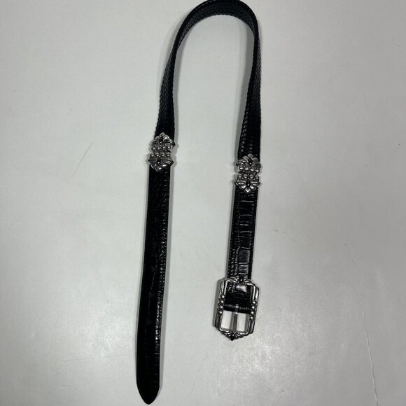 Brighton Black Brown Weave Reversible Belt Silver Tone Buckle Swivels Sz S / 28 - Picture 2 of 7